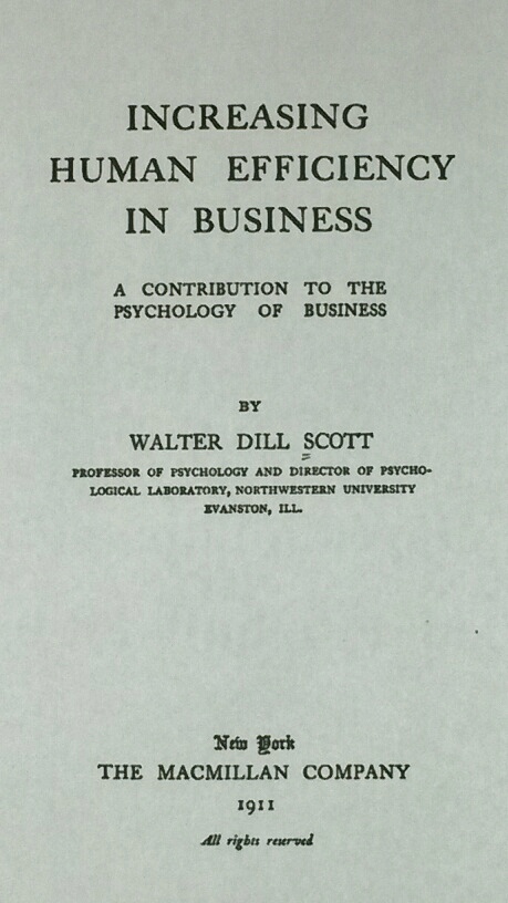 Title Page of Increasing Human Efficiency in Business Showing Walter Dill Scott as the Author
