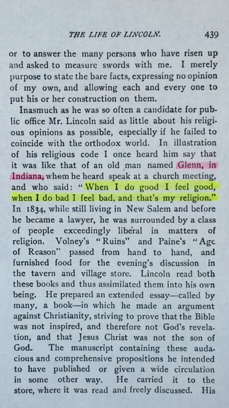 The Quote Found in Volume III, Chapter XIV of Herndon's Lincoln: The True Story of a Great Life by William H. Herndon and Jesse William Weik