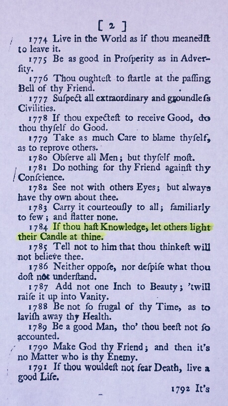 The Quote Found in 'Introductio ad Prudentiam: or, Directions, Counsels, and Cautions, Tending to Prudent Management of Affairs in Common Life, Part II' by Thomas Fuller First Published in 1727
