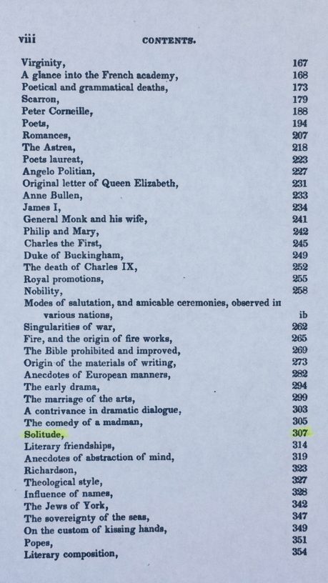 'Curiosities of Literature' Table of Contents