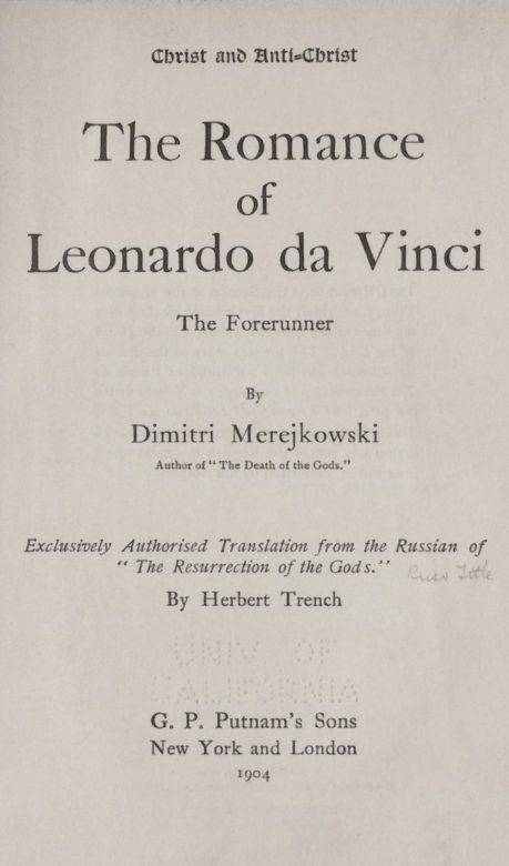 Title Page of 'The Romance of Leonardo da Vinci' by Dimitri Merejkowski