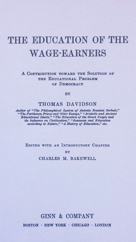 Title Page of 'The Education of the Wage-Earners' by Thomas Davidson